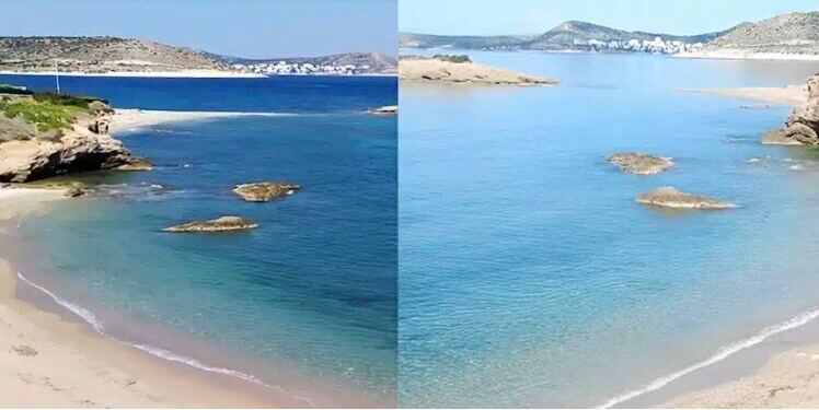 Γαλαζοπράσινα, πεντακάθαρα νερά, ήσυχο τοπίο και μοναδική θέα – Η κρυφή παραλία στην Αττική, μόλις 45 λεπτά από το κέντρο της Αθήνας