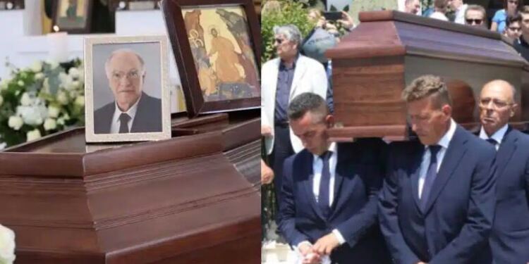 Θρήνος στην κηδεία του Βασίλη Λεβέντη: Συγκλονισμένοι η σύζυγος και ο γιος του στο τελευταίο αντίο